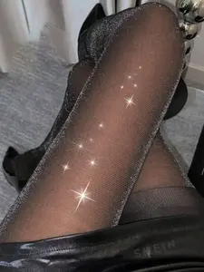 Women's Shiny Silver Color Glitter Stockings, Anti-Hook Sparkle Socks, Tight-Fitting Sequin Pantyhose, Fashionable Luminous Leggings, Fitted, Womenswear