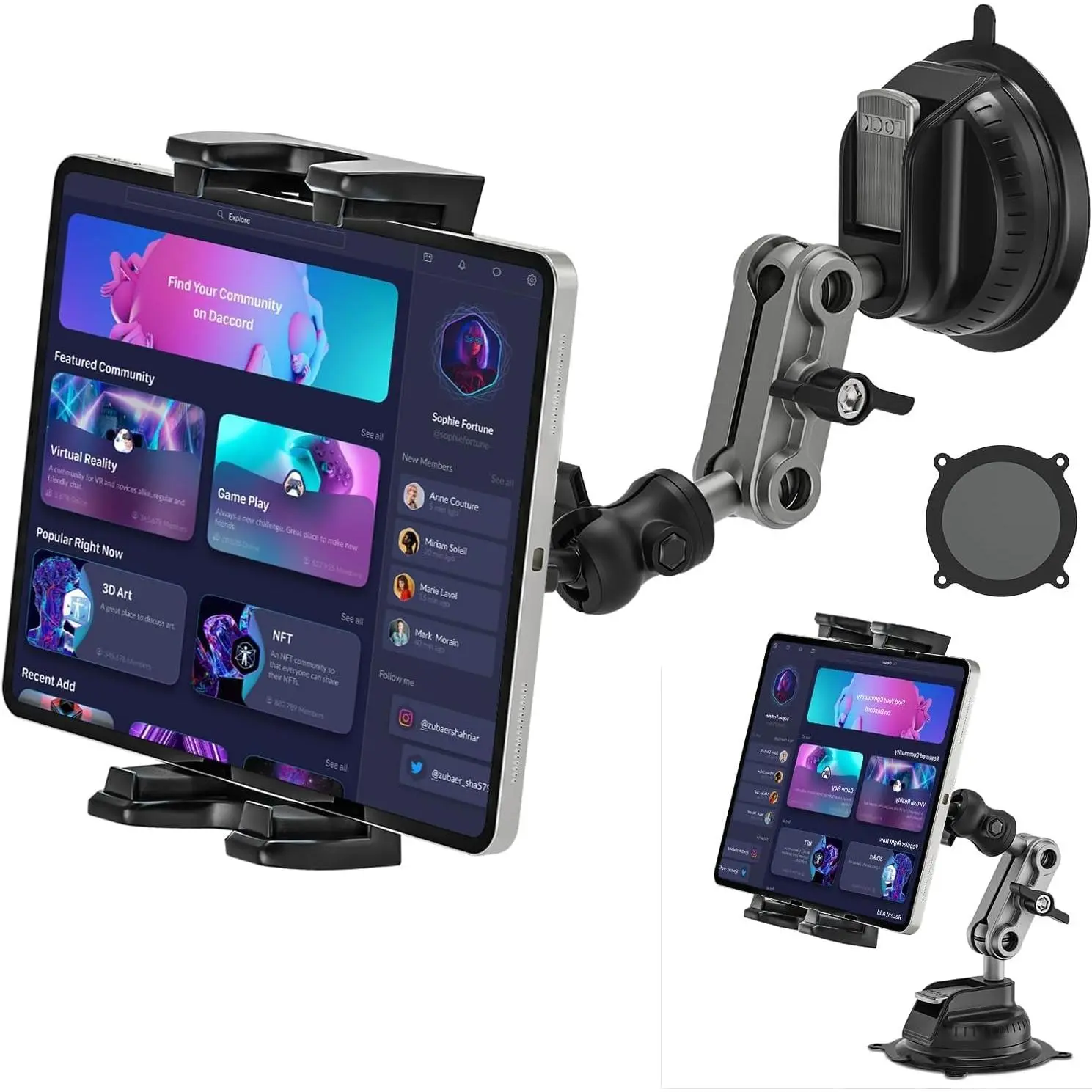 Tablet Mount for Car/Truck Heavy Duty, 360° Adjustable Tablet Stand Wall Mount Holder for Kitchen Vehicle Dashboard Windshield, Compatible with iPad Pro/Air/Mini 4.7-12.9" Tablets Cellphones