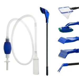 Aquarium Fish Tank Cleaning Kit Tools Algae Scrapers Set 5 in 1 & Fish Tank Gravel Cleaner - Siphon Vacuum for Water Changing and Sand Cleaner