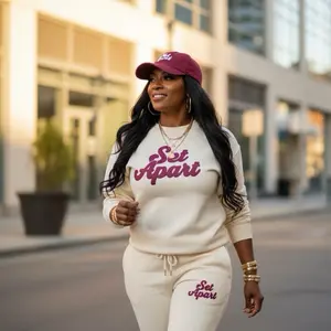 Set Apart Soft And Comfy Jogger Set for Women - Stylish Beige Joggers with Maroon Logo - Perfect for Casual Wear