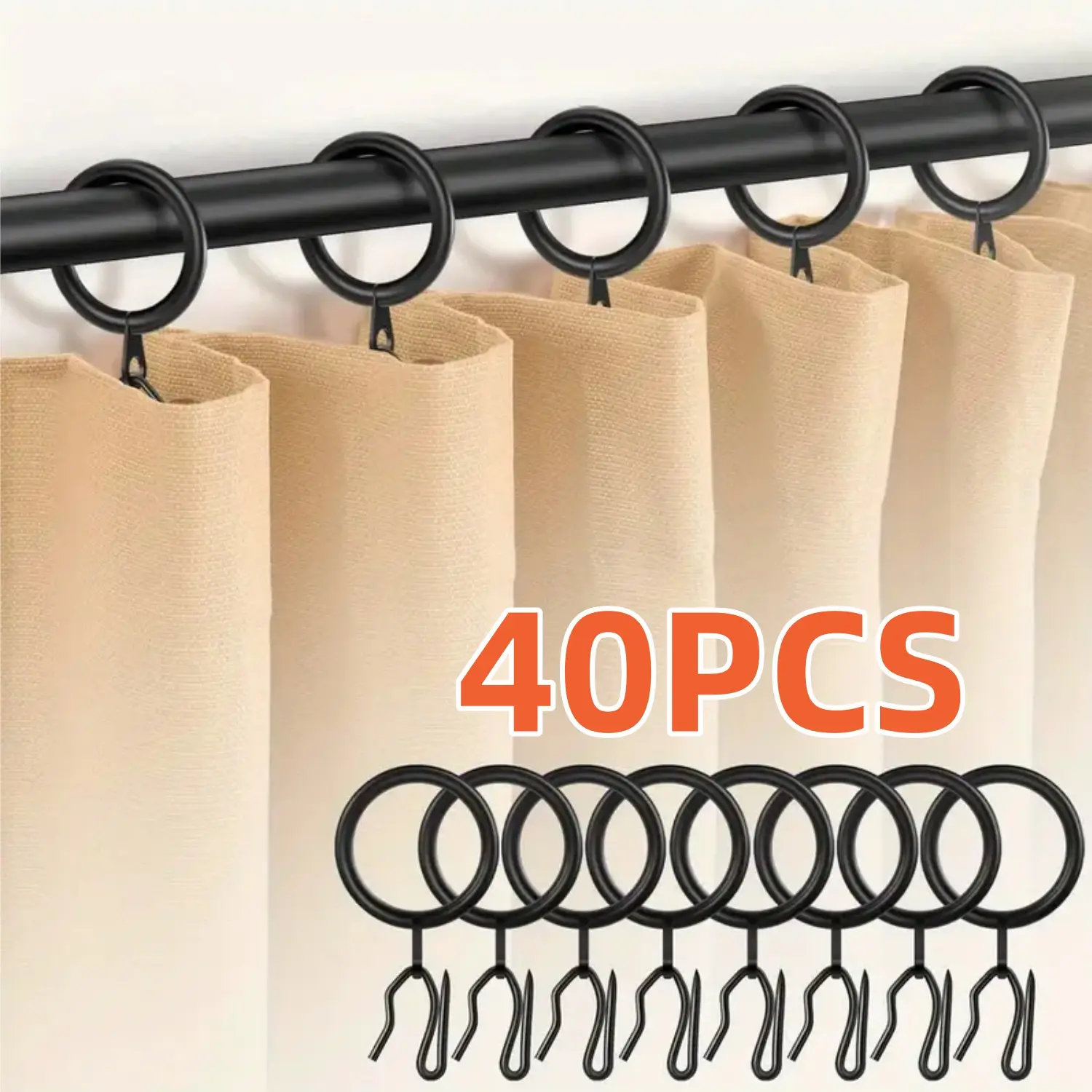 40Pcs Thick Zinc Metal Curtain Rod Holders - Black Drapery Pin Hooks, Classic Metal Rings, 1.18in Internal Diameter, Hanging Accessories for Living Room, Shower Curtains, Cafe Window Treatments