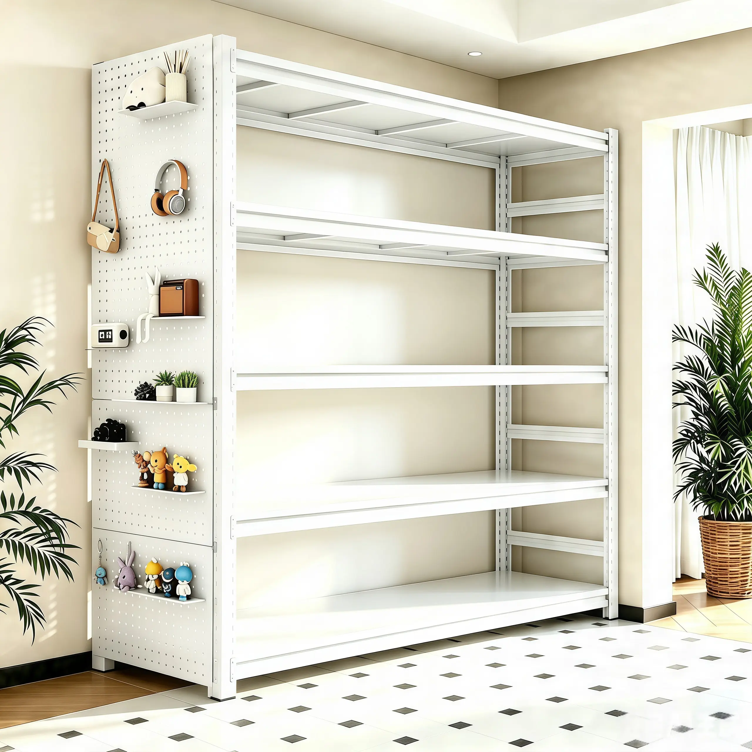 5-Tier Heavy Duty Metal Utility Rack, 2500 lb Capacity Garage Shelf with White Frame, Adjustable Shelves for Kitchen , Basement Storage and Pantry