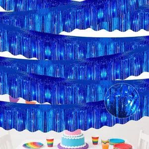 6 Pack 59 ft Parade Floats Decorations for Trailer , Glitter Royal Blue Wavy Foil Fringe Garland Tinsel Streamers Banner for Graduation Homecoming Birthday Party (Glitter Royal Blue)