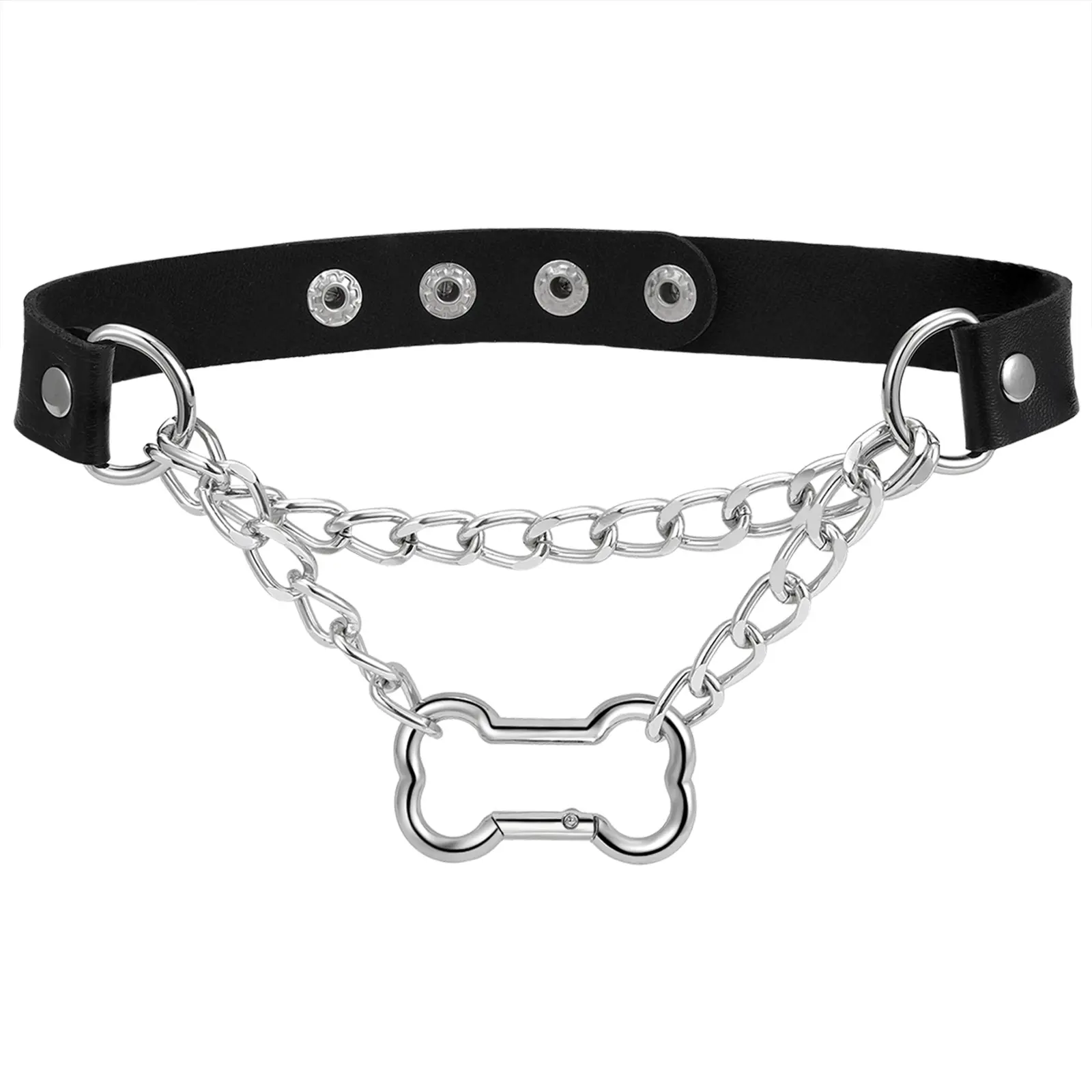 OIDEA Women's Gothic Soft PU Leather Choker Collar - 12.2"-15.35" Adjustable, Sturdy Alloy Bone-Shaped Design Pendant, Layered Slip Chains, Casual Punk Jewelry, Halloween-Cosplay Accessory, Birthday Gift,sohochic