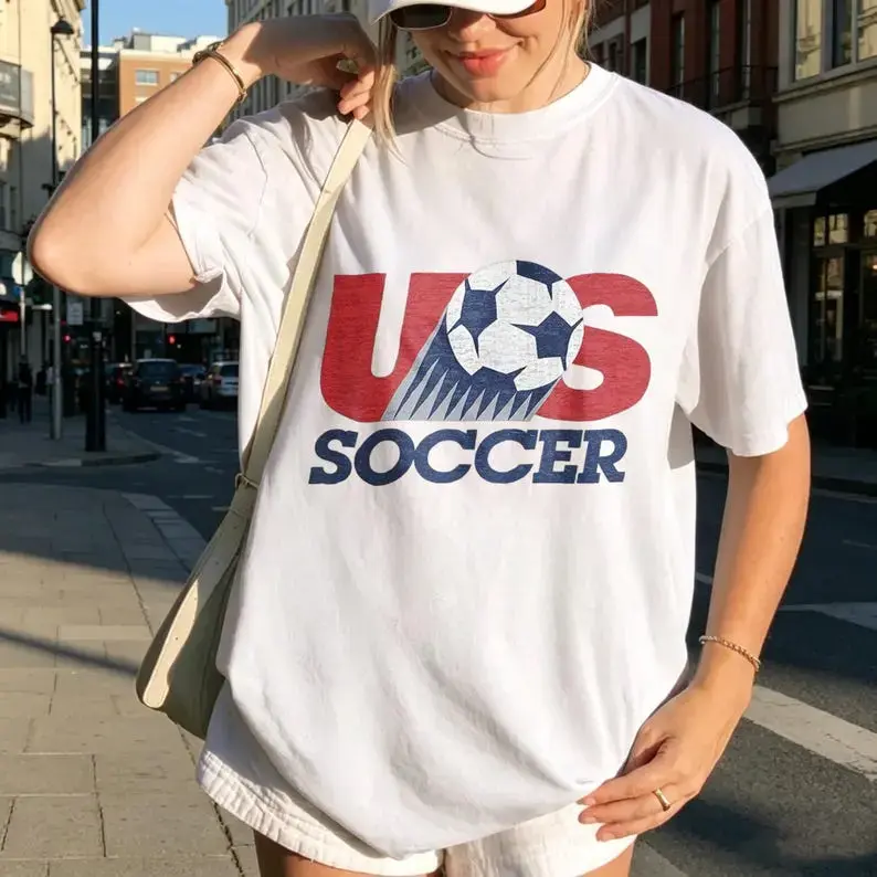 100% Cotton Vintage USA Soccer Graphic T-Shirt - Classic Fit, OEKO-TEX Safe Retro American National Team Tee for USWNT USMNT Football Fan Game Day