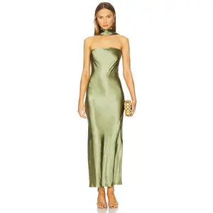 SNDYS Angelina Neck Tie Maxi Dress in Olive