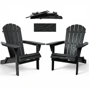 [Fahuac] Set of 2 Solid Wood Folding Adirondack Chairs, Gray Outdoor Lounge Patio Chair for Garden Lawn Backyard Deck, Foldable Half Pre-Assembled Classic Fire Pit Seat