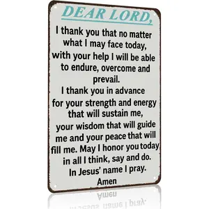 Vintage Brown Religious Metal Wall Art Tin Sign, Christian God Gift with "Dear Lord In Jesus' Name I Pray" Print, 8x12 in Religious Decoration for Home Church Prayer Room