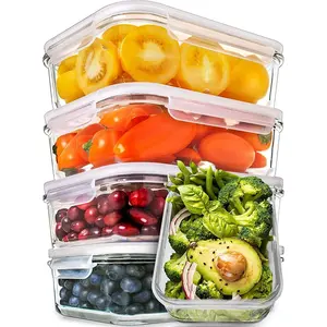 PrepNaturals 5 Pack 36 Oz Glass Storage Container - Dishwasher Microwave Freezer Oven Safe - Meal Prep Containers with Lids (Multi-Compartment)