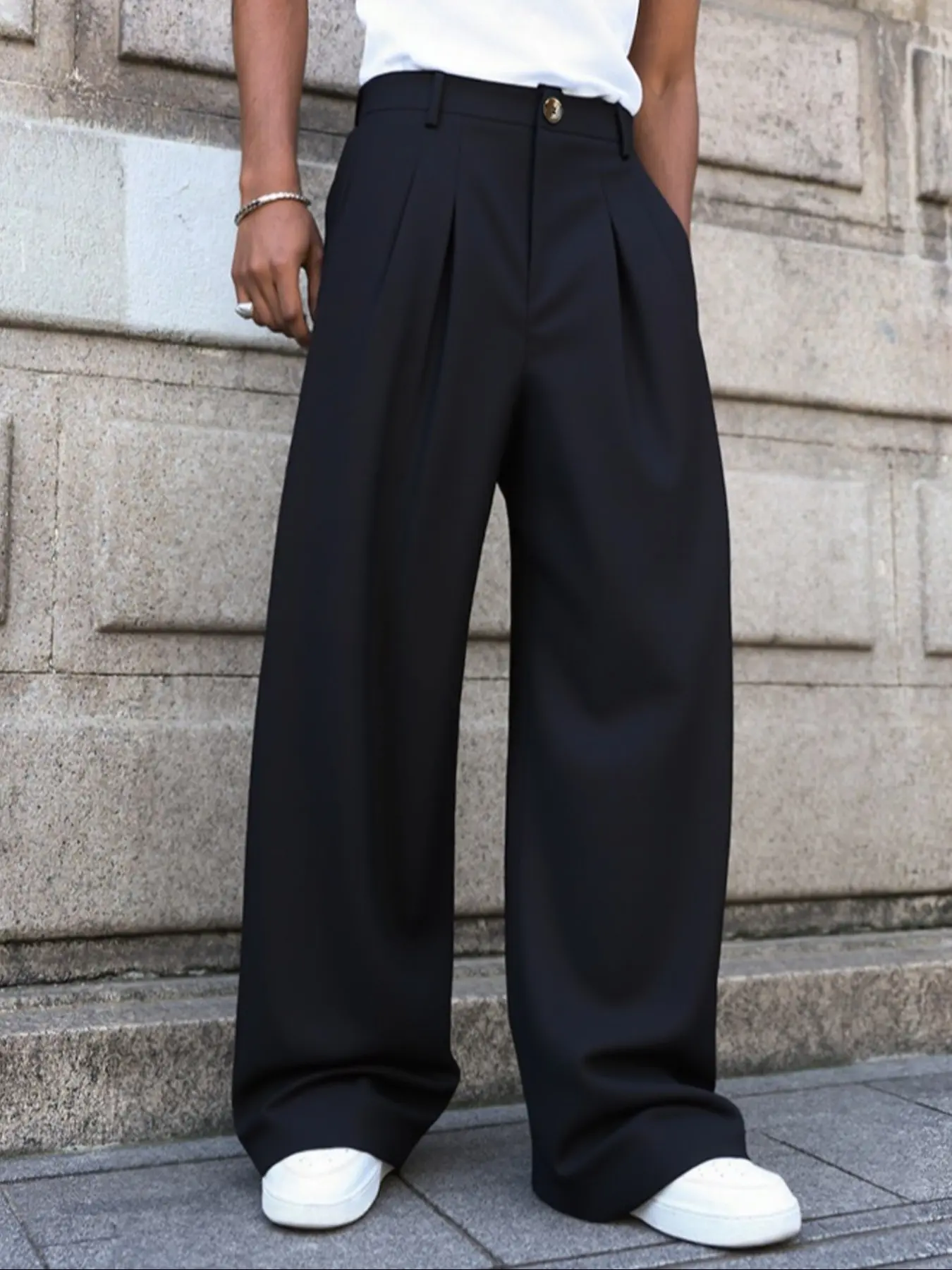 Men's Loose Fit Wide Leg Pants, Casual Commuter & Daily Wear, High-End Slimming Suit Long Pants, All Seasons Fashion, Casual Chic Trousers, Casual Lounge Pants, Casual Comfy Trouser