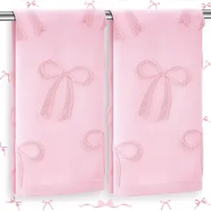 2 count  Bow Hand Towels  Bow Towel Bowknot Dish Towel for Bathroom Decor Kitchen Cleaning  Set   Absorbent Decorative Jacquard Weave, 13.7 x 29.5 Inch
