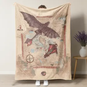 Vintage How to Train Your Dragon Print Fleece Blanket – Cute Hiccup & Toothless Pattern Soft Plush Throw, Perfect for Kids Adults, Ideal Bedroom Dorm Decor Gift for HTTYD Fans