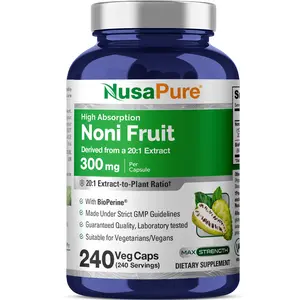 NusaPure Noni Fruit 20:1 Extract Herbal Dietary Supplement - 300 mg, 240 Capsules, Plant-Based, GMP-Certified, Immune Vitamins Supplement, Suitable for Vegetarians/Vegans, Non-GMO, Herbal Supplement