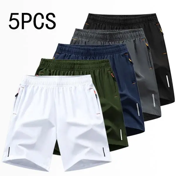 Men’s athletic shorts set,beach vacationoutfit multi-pack available in various colors including gray and black, featuring zippered pockets that combine comfort and style.