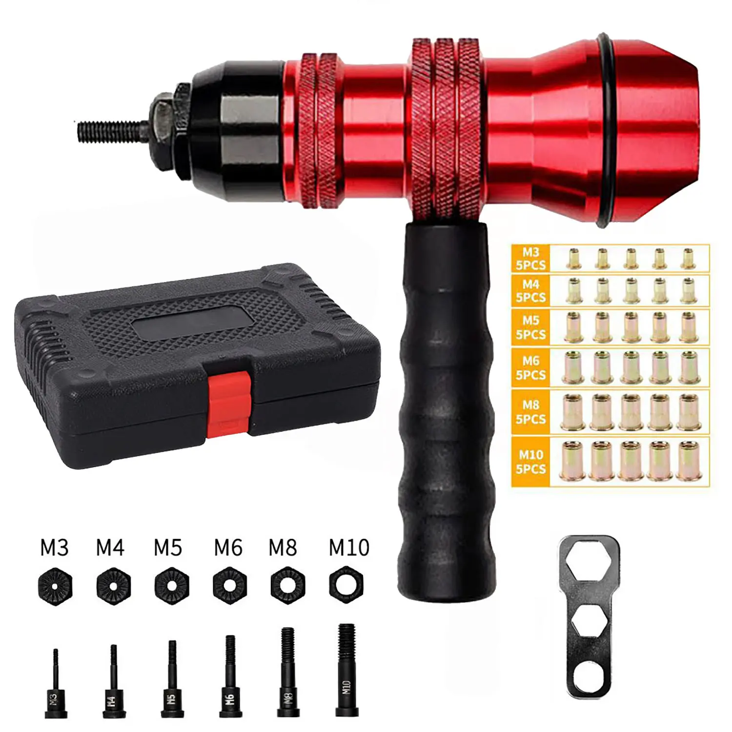 Electric Rivet Nut Machine Adapter Rivet Nut Tool Professional M3 M4 M5 M6 M8 M10Riveting Insert Nut Tool for Home, No Rivet Nuts
