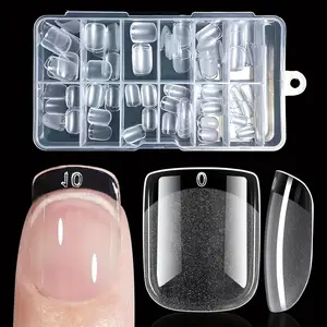 120PCS Extra Short Square Nail Tips Soft Gel Full Cover Half Matte Nail Tips Clear Gelly Pre-Shaped Nail Tips Press On False Nail Tips Extension Acrylic Nails Extension for Home DIY Manicure Salon 12 Sizes