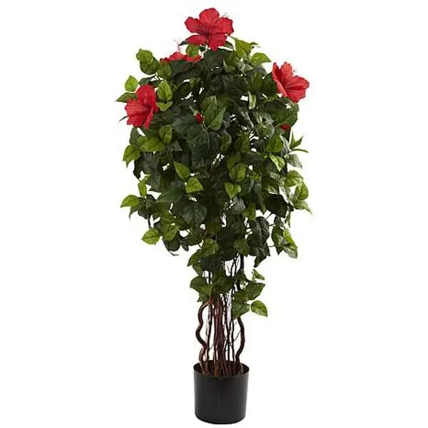 Nearly Natural 4 Ft. Hibiscus Tree x 7 branches with 406 Leaves