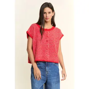 Pippa Short Sleeve Cardi - Red Stripe