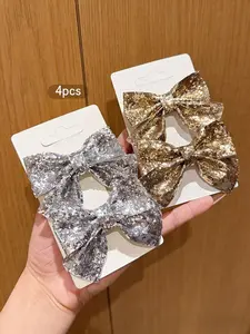 4-piece set of golden and silver bow hairpins for Korean-style headwear, suitable for daily use as hair accessories, Hair Styling Clips