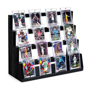 Emfogo 4-Tier Wooden Trading Card Display Stand for Graded Sports Cards, PSA BGS SGC CGC Card Holder Organizer, Black