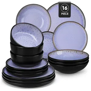 Vancasso 12/16-Piece Stoneware Dinnerware Set for 4, Plate and Bowl Set, Microwave and Dishwasher Safe Ceramic Tableware, Durable Kitchen Dining Set for Everyday Use and Special Occasions, Modern Design