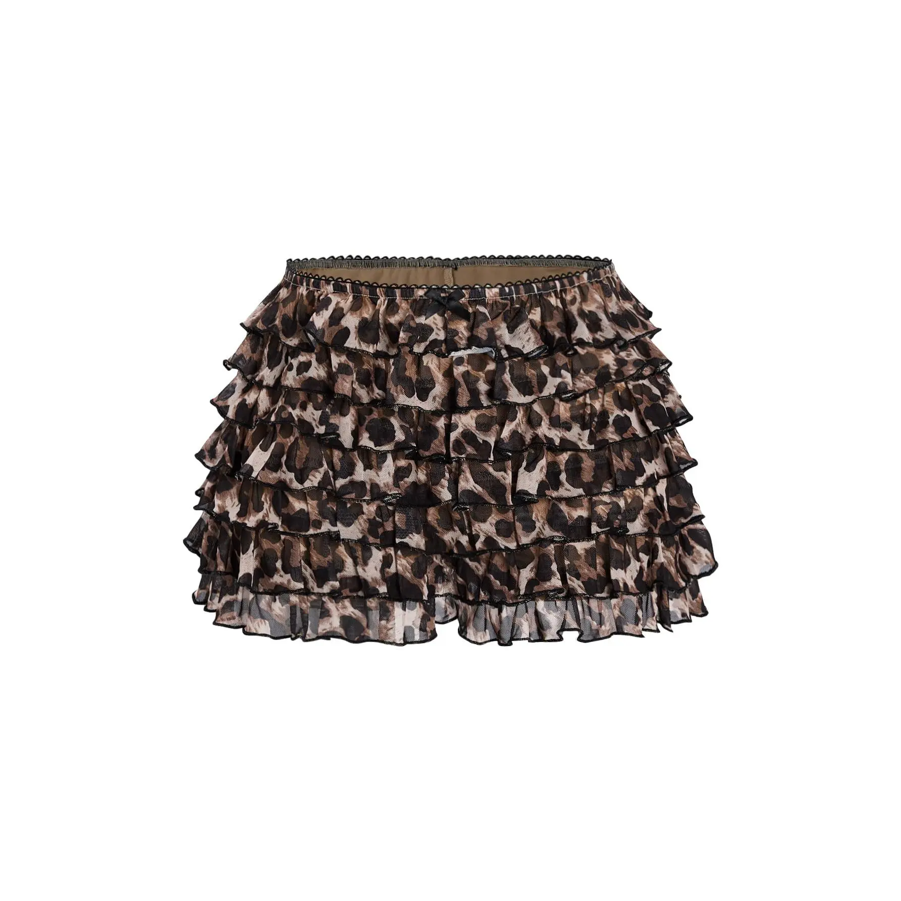 Y2K Cheetah Bloomers Tiered Layered Micro Shorts Summer Elastic Waist Ruffle Shorts