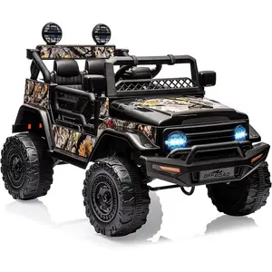 GARVEE Kids Ride On Truck Car with Remote Control, 12V Electric Power Wheel, Bluetooth, LED Lights, 3 Speed Settings, and Spring Suspension - Perfect for Outdoor Fun and Adventure - Black