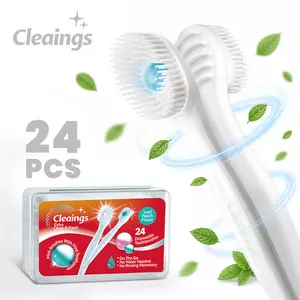 Cleaings 4-in-1 Portable Mini Brushes Set with Toothpaste Toothbrush Toothpick & Tongue Scraper Mint Flavor 24 Count  Oral Peach Capsule Pack sikat