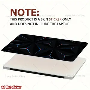 2 modern geometric laptop stickers, blue and red lines, black background, self-adhesive design, suitable for MacBook, PC, tablet