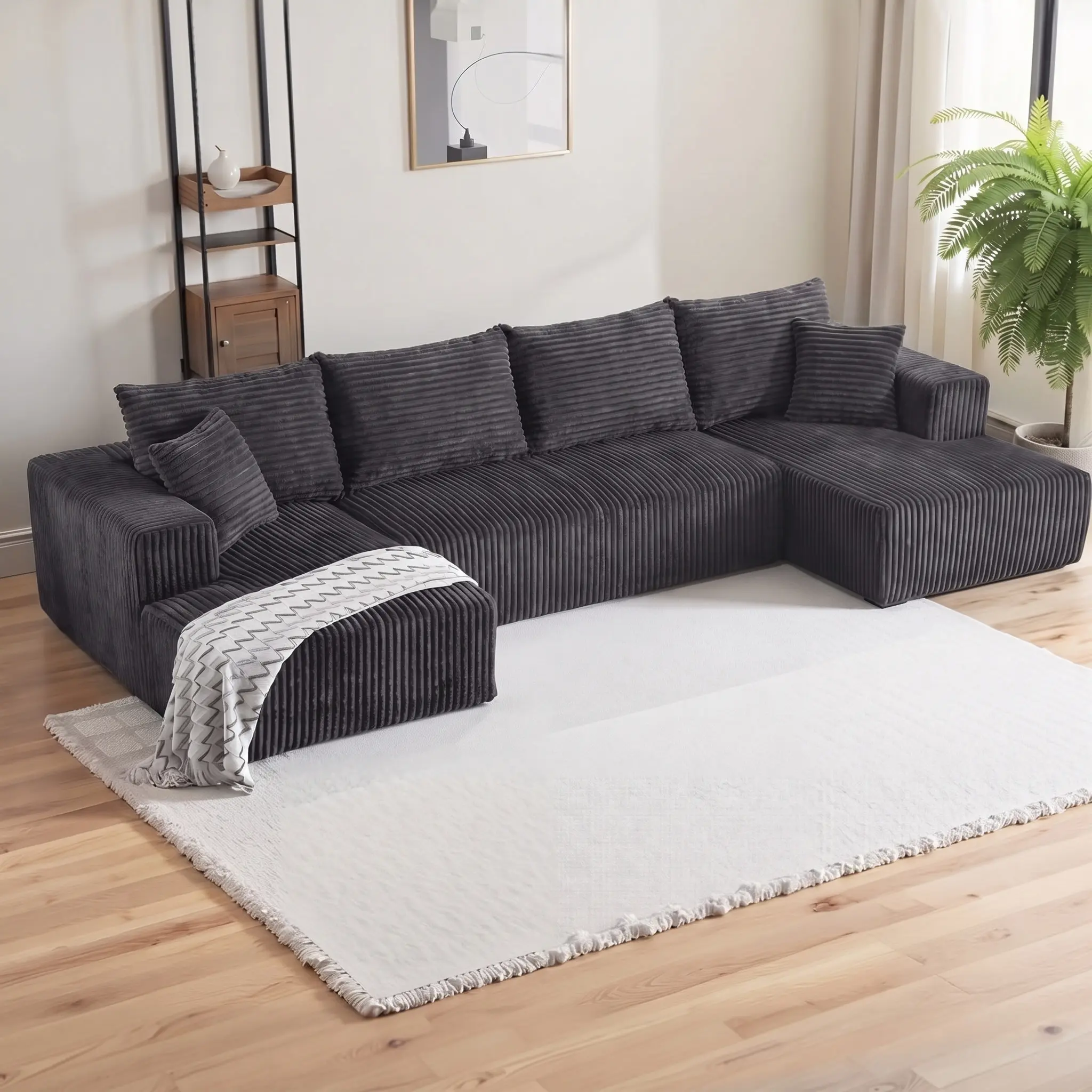 【2 Packages shipping】133"Large modular sofa with 8 pillows and double lounge chairs, U-shaped no assembly required, deep seat modular cloud sofa