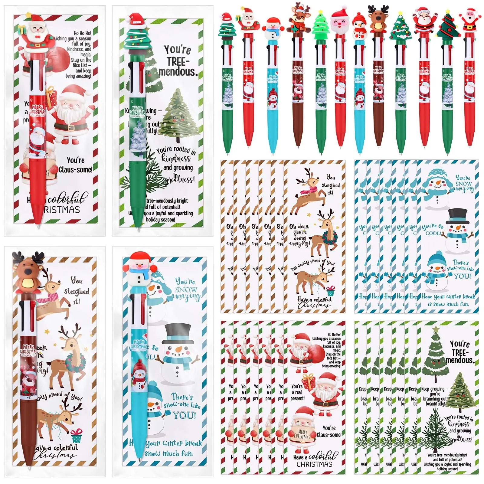 24/25/36/48 Sets Christmas Gifts Christmas Multicolor Pen with Greeting Cards for Students Teachers Classroom Gifts Goodie Bag Stuffers Christmas Party Favor Christmas Stackable Crayons with Coloring Cards for Xmas Office School Supply Stocking Stuffers