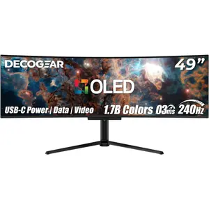 Deco Gear 49" QD-OLED 240Hz Curved Ultrawide Gaming Monitor - 5120×1440 DQHD, 32:9 Dual-QHD Display, 0.03 ms Response, HDR400 True Black, 90W USB-C, KVM, Adaptive Sync, RGB Lighting