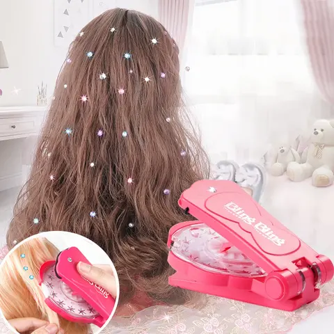 No-Heat Glitter Diamond Hair Styling Tool Set, 180 Colorful Gemstones, Sparkle Hair Hairstyle Accessory for Girls, Christmas Girl Gifts