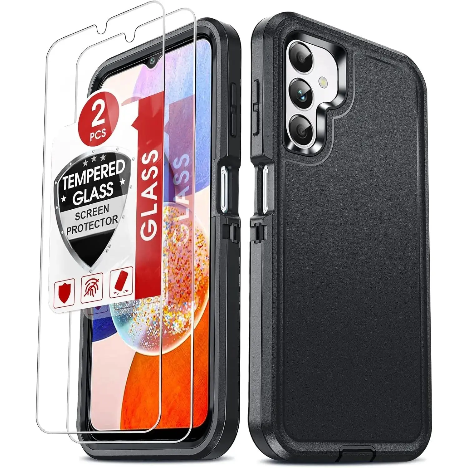 Entronix 3-in-1 Bundle for Samsung Galaxy S22, Heavy Duty Case & 2 Clear Tempered Glass Screen Protectors Protection Smartphone Cellphone Cover