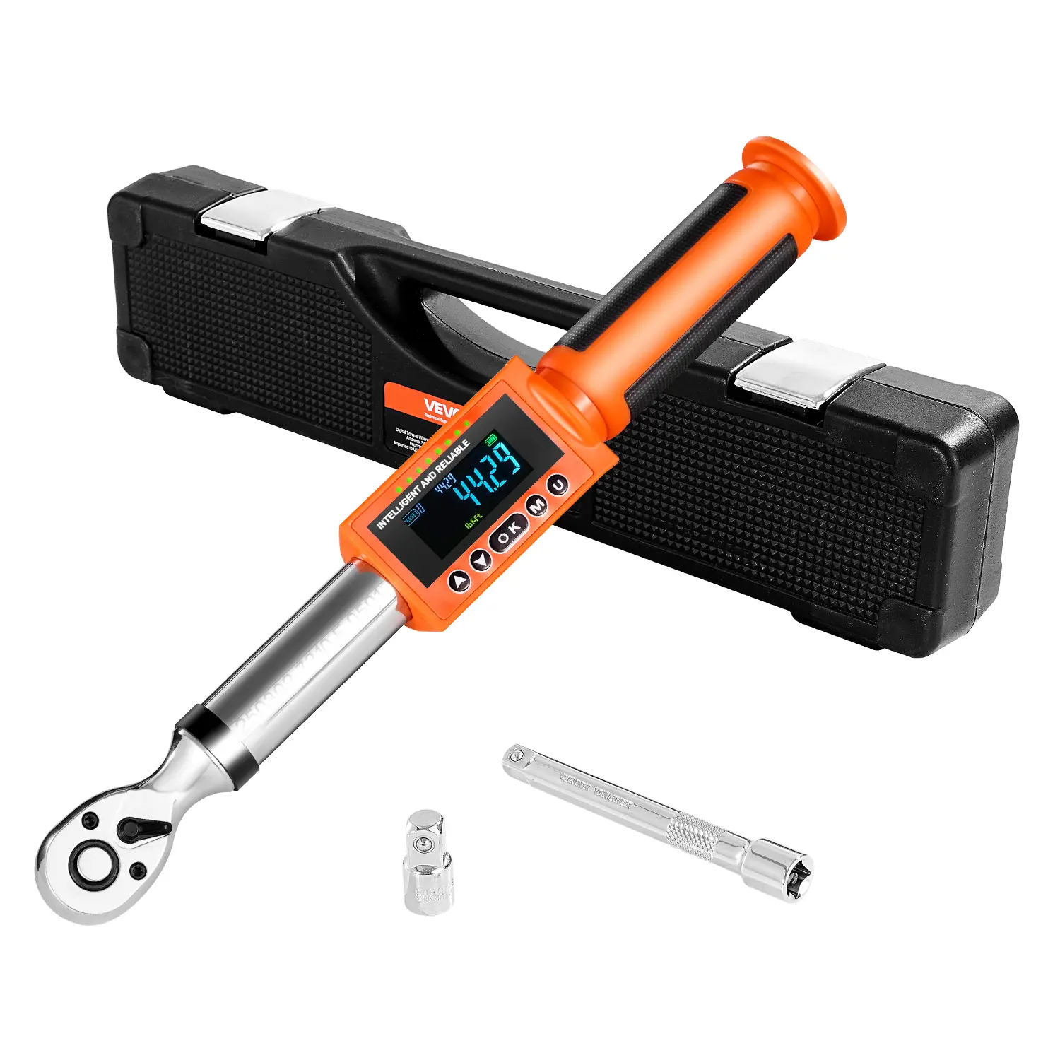 【Summerfinds】VEVOR Digital Torque Wrench, 3/8 Inch Drive Adjustable Ratchet Wrench, 0-99.57 lbf-ft / 0-135 N.m Range, 72-Tooth, ±2% High Accuracy, Preset Value, Buzzer & LED Notifications, for Automotive & Motorcycle, with Extend Rod