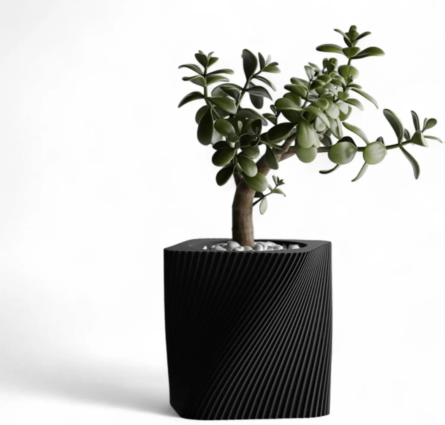 Modern Twist Ridge Planter – Geometric Indoor Plant Pot with Vertical Lines, Ideal for Succulents and Indoor Plants, Stylish Planters for Home Decor (Black)
