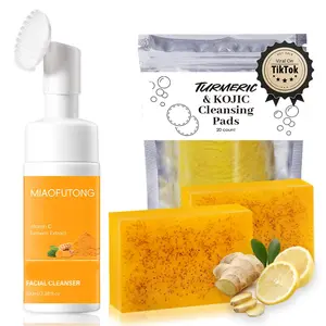 Turmeric Wash and Care 3 Piece Set – Turmeric Face Wash with Brush, Exfoliating Facial Pads, Cleansing Soap Bars & Turmeric Oil – Jabon de Curcuma, Natural Skincare for Face & Body