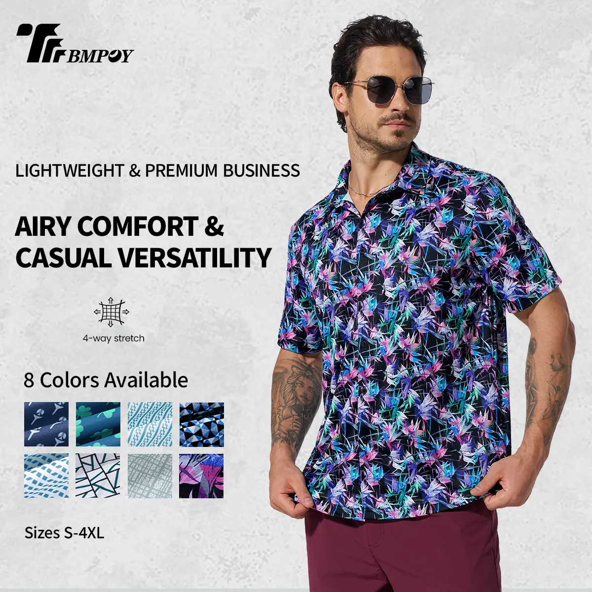 TBMPOY Men's Performance Printed Polo Shirt, Moisture Wicking Quick Dry Golf Polo, Breathable Stretch Short Sleeve Button Down Collared Shirt for Golf Tennis Casual Business Outdoor