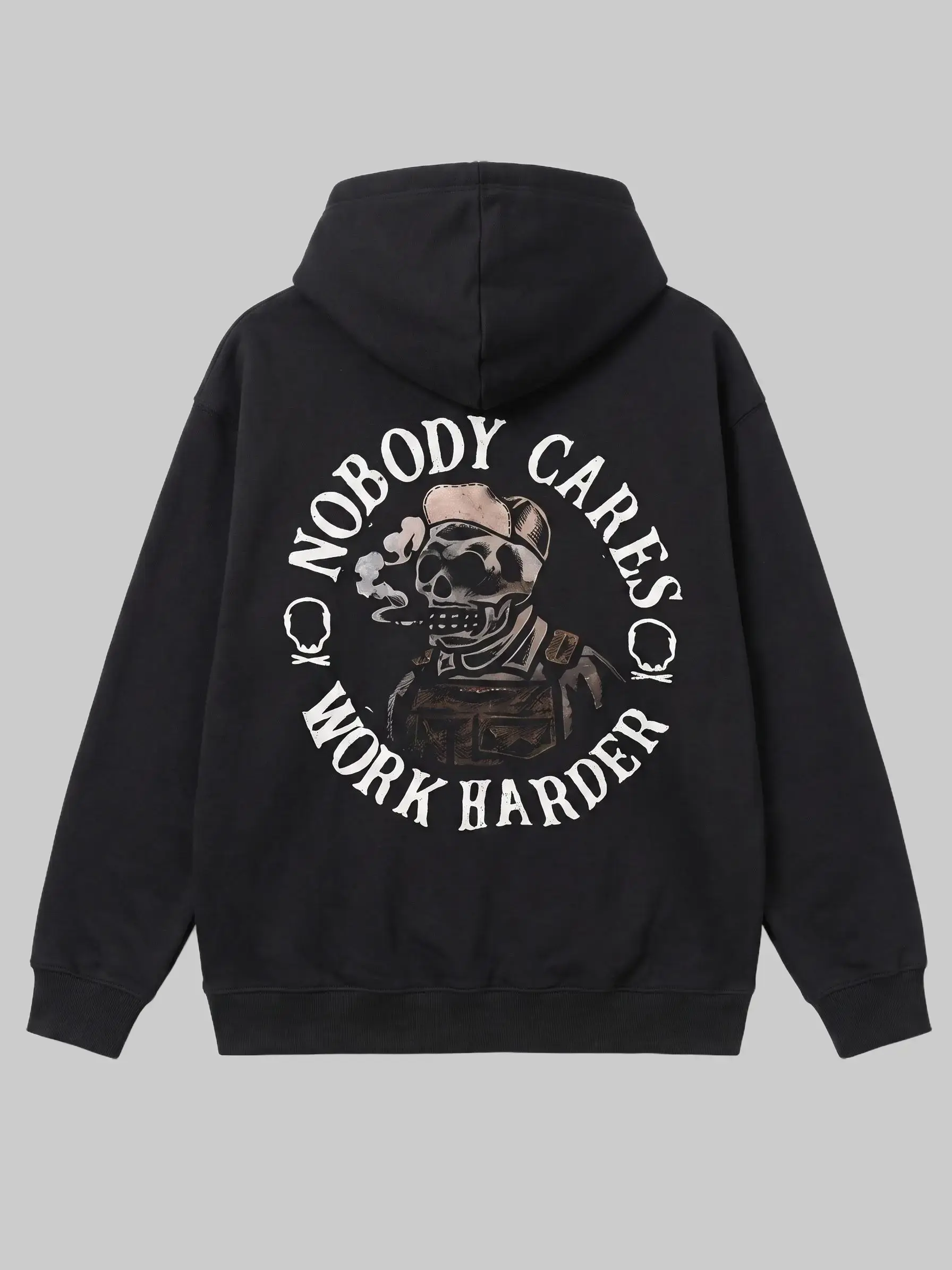 Men's Motivational Baggy Lo Hoodie with "NOBODY CARES WORK HARDER" Work Ethic Art, Poly-Cotton Heavy-Duty Oversized Top, Kangaroo Pocket, Machine Washable (No Dryer), for Workouts & Casual Winter Wear, Gifts for Him