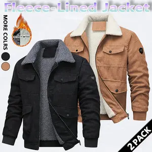 Men's Winter Jacket Sherpa Lined Jacket Warm Trucker Coat Multi Pocket Casual Collared Menswear Tops Cotton Fleece Long Sleeve FallFreshness Khaki Beige Jacket Outdoorfun