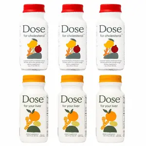 Dose for Cholesterol & Dose for Your Liver Wellness Shot Variety Pack (6 Bottles, 2 fl oz Each) | 3 Cholesterol Support + 3 Liver Support Shots | Cold Pressed Ginger Turmeric Lemon Wellness Bundle | Heart, Liver & Health Support for Daily Wellness