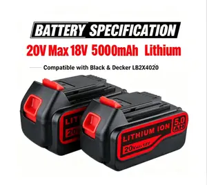 20Vmax 5000mAh Rechargeable Lithium Battery - Compatible with Black & Decker LB2X4020, BDL1810 Home Improvement Power Tools