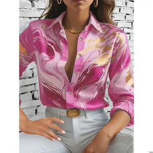 Shirt Sleeve Long Allover Women tiktok Clasi s Print Button Up Tops