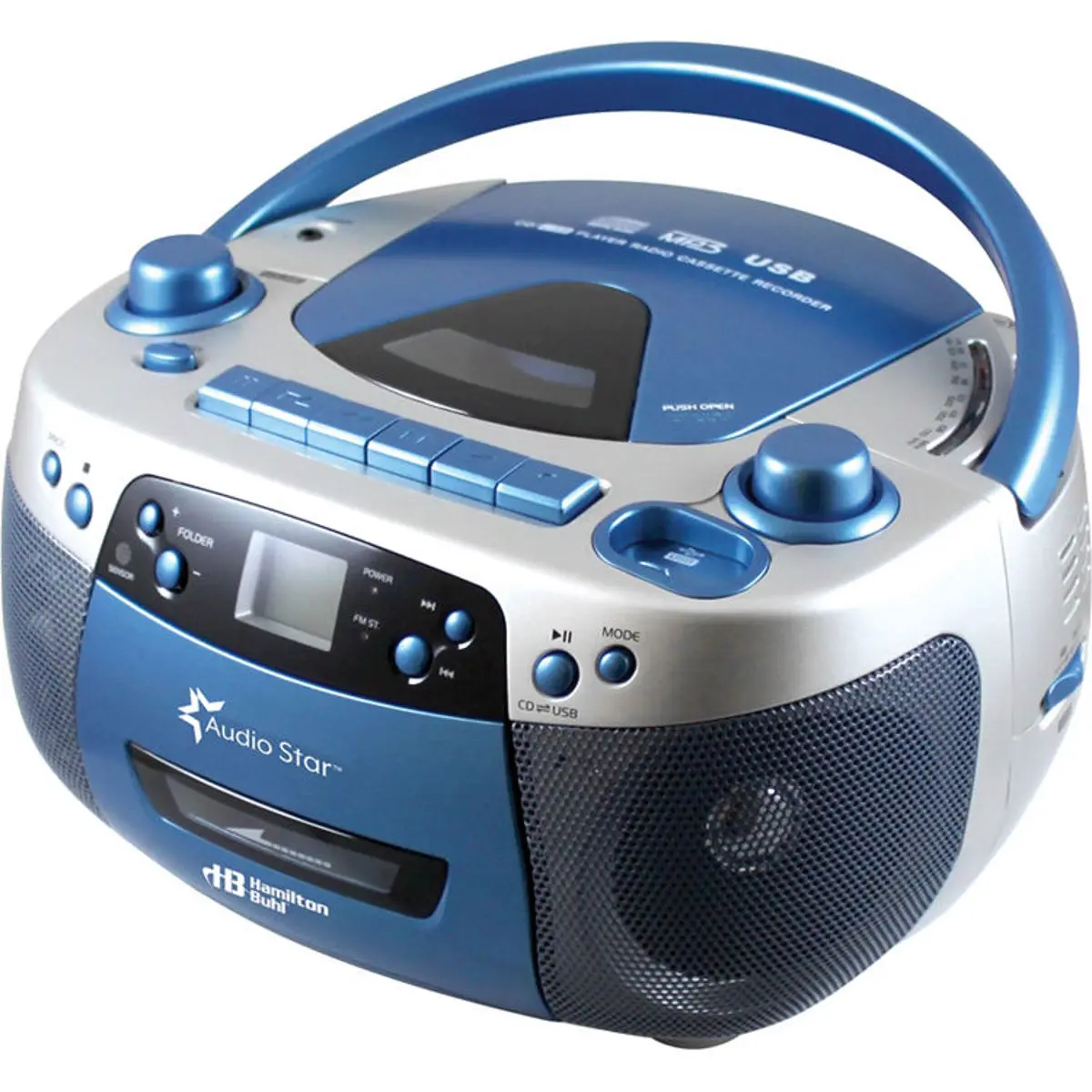 Hamilton Buhl AudioStar BoomBox Radio, CD, USB, Cassette Player with Tape and CD to MP3 Converter