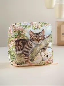 Random Cat Pattern Makeup Bag, Portable Sanitary Napkin Storage Bag, Lightweight Tissue Bag for Women's Products, Travel Makeup Storage Box, Makeup Pouch, Makeup Organizer, Cosmetic Pouch, Cosmetics Bag