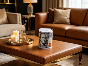 $100 Bill Benjamin Franklin Tin Piggy Bank - Tall Unopenable Metal Coin Saving Jar, Kids' Home Decor & Room Accent with Currency Print, Home Supplies Money Bank