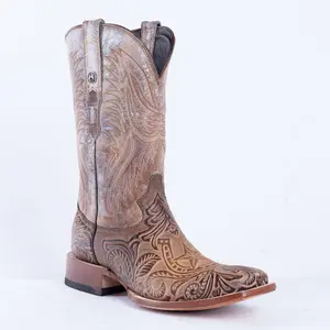 TANNER MARK MEN'S HandTooled Horseshoe Mocha Western Boots