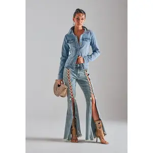 CRAZY ENOUGH LACE UP FLARE DENIM