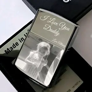 High Polish Chrome Custom Engraved Metallic Zippo Lighter 250 Personalized with Photo & Text Unique Authentic Metal Gift for Any Occasion