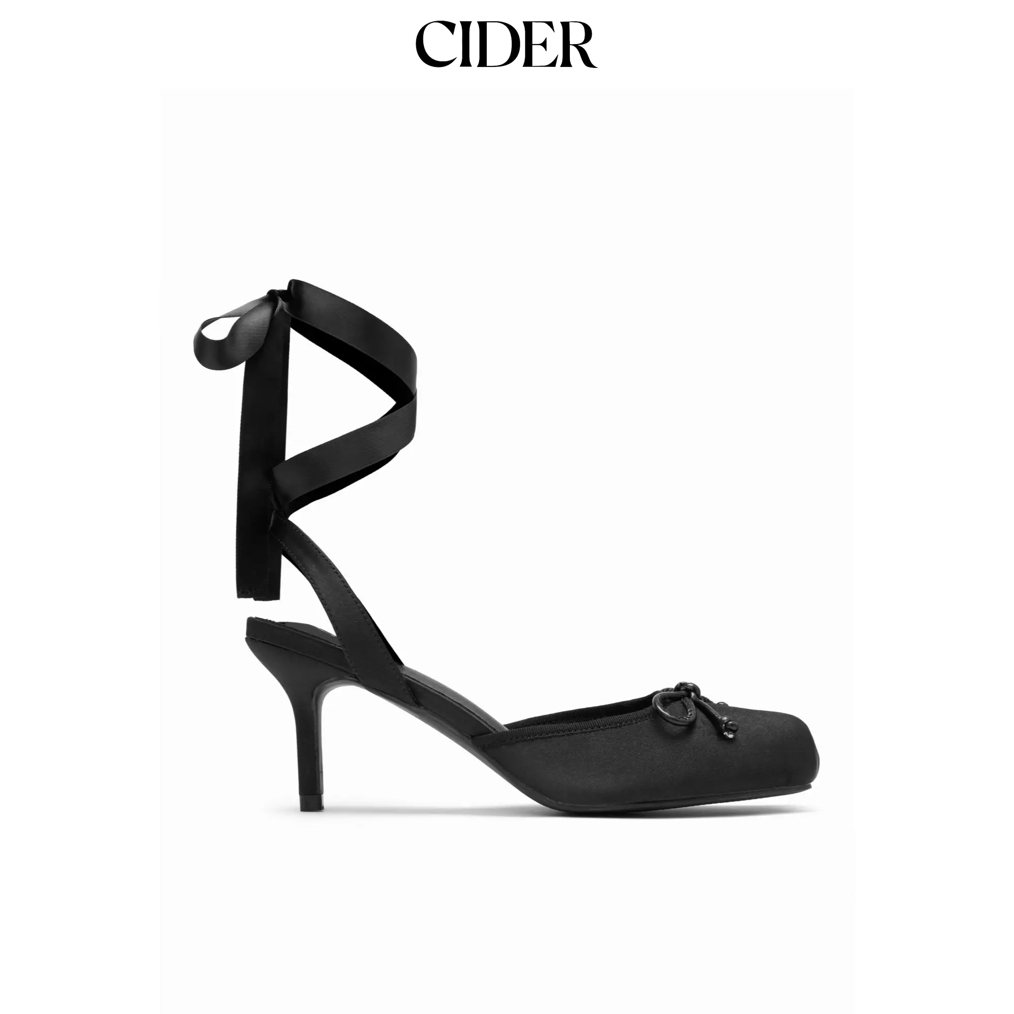 Cider Women's Satin Bow-Knot Decor Slingback Tie-Leg Ballet Heels, Stylish Dress Shoes for Ladies